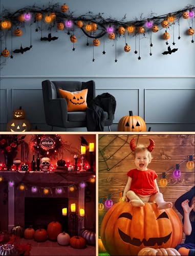 Image of GOOTHY 25 Pack G40 LED Replacement Light Bulbs, Shatterproof Halloween G40 LED Orange Purple Globe Lights Bulbs for Outdoor String Lights Patio Party Decor, E12 /C7 Candelabra Base, 2700K Warm White