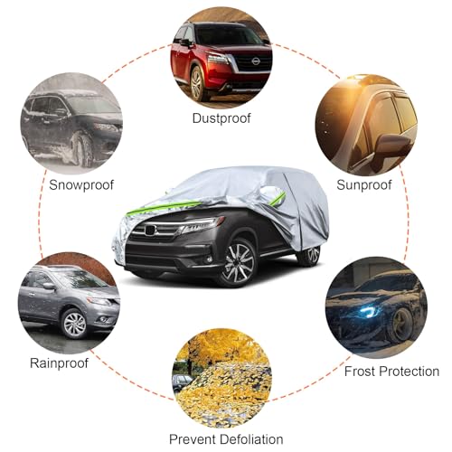 Image of Waterproof Car Covers Replace for 2002-2025 Honda Pilot, 6 Layers All Weather Custom-fit Car Cover with Zipper Door & Windproof Bands for Snow Rain Dust Hail Protection