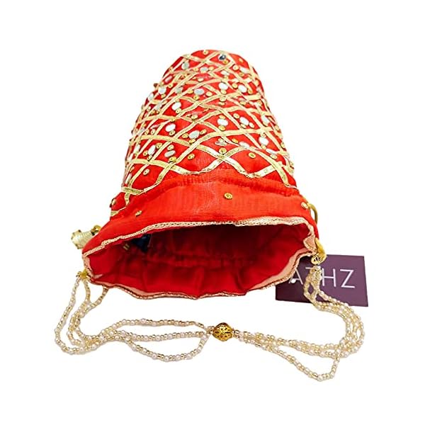 ATHZ Red Damru Potli Combo (Pack of 3) for women handbags wedding festive Gifts Ethnic Wristlet Potli bags Mirror work women fashion accessories (Red) - Image 8