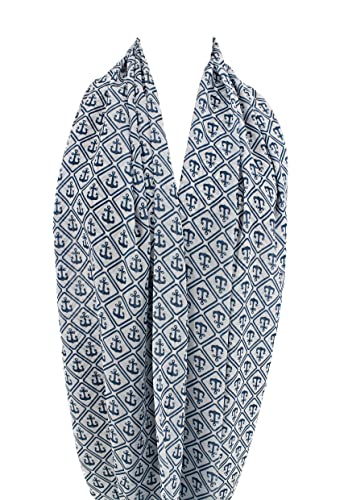 Etwoa's Navy Anchor Pattern Infinity Scarf Circle Scarf Loop Scarf2
