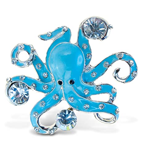 Imán decorativo pulpo azul y plata 2 pulgadas