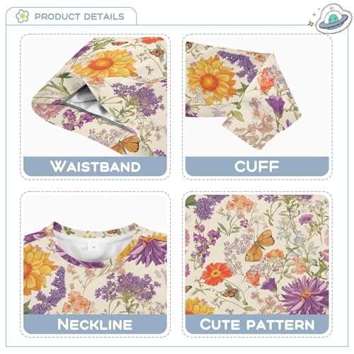 JUNZAN Fall Flowers Lavender Butterflies Beige Big Boys Hoodie Sweatshirt Long Sleeve Tops Clothing Shirts Party 4T3