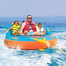 Towable Tubes for Boating, Water Towables for Boats to Pull 2-3 Riders, Water Tubes Pool Raft with Sofa Style Backrest, Heavy-Duty Nylon Cover, Front & Back Tow Points