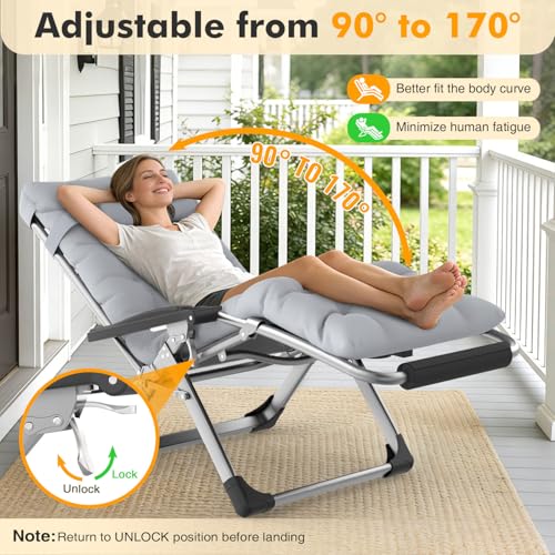 Image of Slendor Oversized Zero Gravity Chairs XL,29in Padded Reclining Chair, Black | Recliner Lounge Chair, Folding Anti Gravity Chairs w /Aluminum Alloy Lock, Headrest, Cup Holder, Support 440lbs,for Lawn Patio