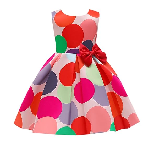 Hopscotch Girls Polyetser Puff Sleeves Polka Dots Party Dresses in Multi Color