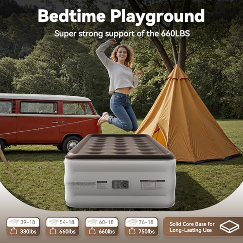 Image of DIVON Twin Air Mattress with Built in Pump Raised, 2 Min Self Inflatable Mattress, 18'' Blow up Mattress for Adults, 330 LBS Portable Air Bed for Guest, Camping, Travel & Floor, Brown