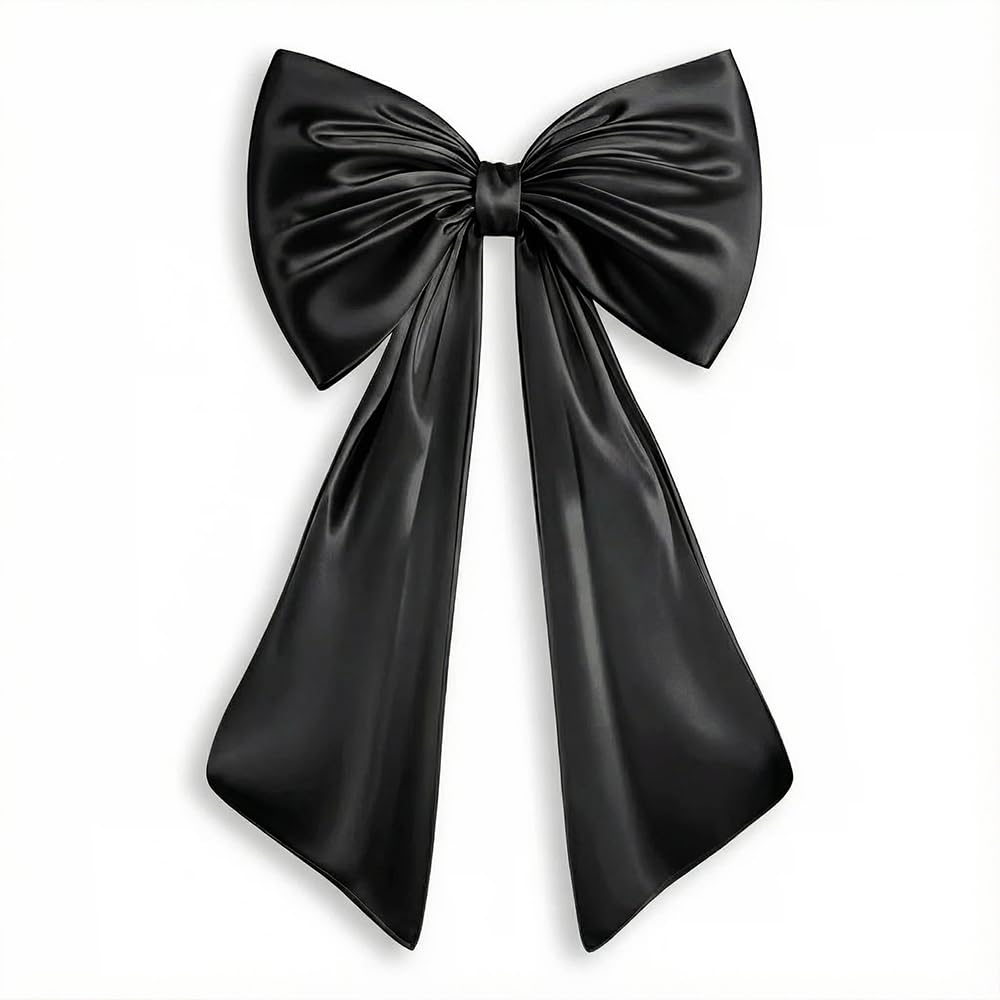 Giant White Bow Decoration Large Satin Fabric Ribbon Wall Hanging Ornament for Wedding Arch Christmas Tree Topper Door Front Party Backdrop - Pre-Tied with 10 Double Sided Adhesives (Black)