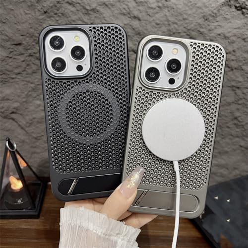 Coque iPhone 13 Pro contre la surchauffe étui magnétique avec bague gris