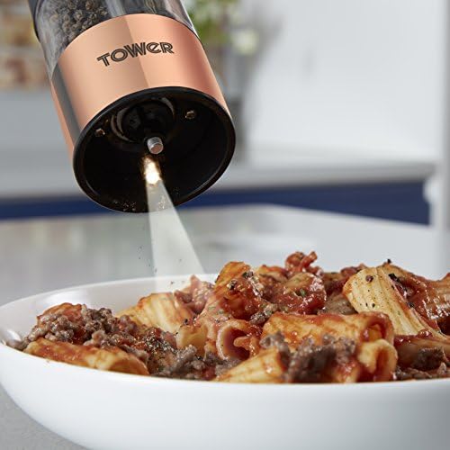Tower T847003RB Electric Salt and Pepper Mill, Stainless Steel, Soft-Touch Body, Rose Gold and Black