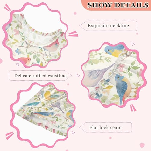 KLL Decorative Bird Pattern Girls Party Dresses Fashion Sundress Spring Summer Crew Neck3