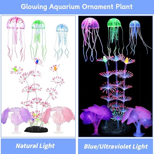 Image of kathson 6PCS Glowing Effect Fish Tank Decors Silicone Glow Kelp Plant