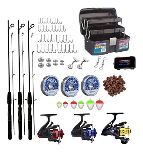 Kit De Pesca Completo 3 Varas 1,50m 10kg Com Molinete Maleta