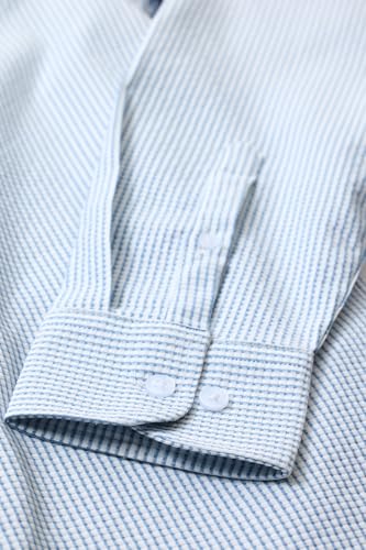 Image of SNITCH Men's Casual Luxe Shirt | Slim Fit Full Sleeve Button-Down Collar Striped Design | Premium Polyester Blend & Smooth Woven Fabric for Everyday & Semi-Formal Wear