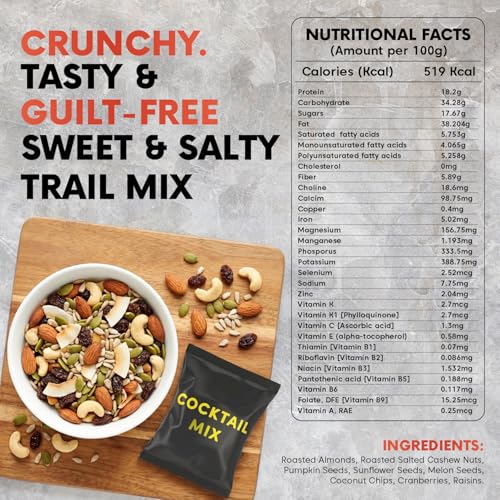 Image of Ethno Cocktail Bio-Activated Sweet & Salty Trail Mix (400g) - Roasted Almonds, Cashews, Raisins, Cranberries - Sprouted Nuts & Seeds + Mixed Dry Fruits Combo Pack - Sugar-Free Oil-Free, Healthy Snacks