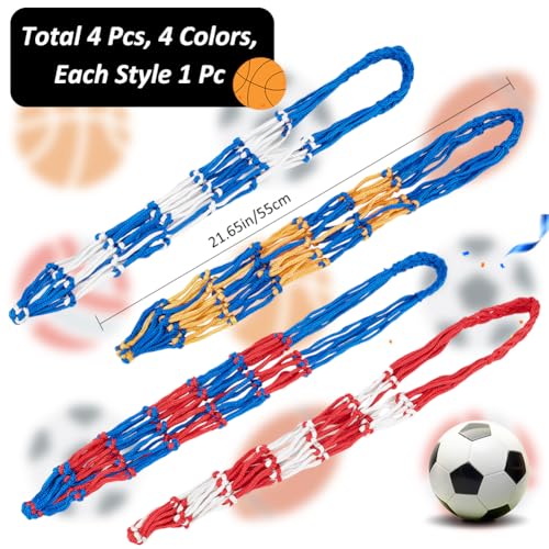 CREATCABIN 4Pcs 4Mixed Color Basketball Net Bags Football Mesh Bag Polyester Storage Sports Ball Holder Carry Bag Single Ball Carrier Training Equipment Bags for Hoop Volleyball Soccer Rugby 55x22.5cm - Image 2
