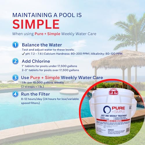 Image of Pure + Simple All-in-One Pool Shock & Clarifier - Algaecide for Swimming Pools - Fast-Acting Once Weekly Treatment for In-Ground & Above-Ground Pools - Swim in 15 Minutes (5 lbs)