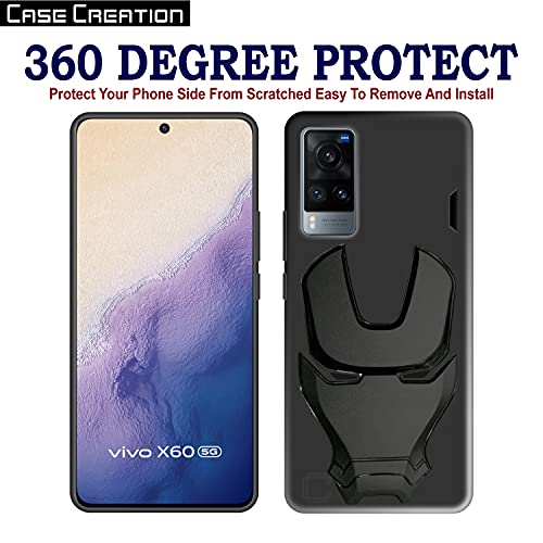 Image of COVERLY Official 3D Smooth Feel Avengers Logo Mask Soft Rugged Grip TPU Silicone Iron Man Engraved Cartoon Movie Engraved Silicone Rubber Matte Strong Back Cover for Vivo X60 (2020) -HD Black Avenger