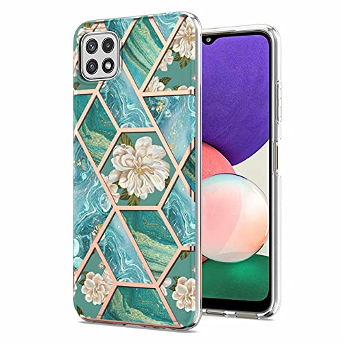 Miagon Coque Silicone pour Samsung Galaxy A22 5G,TPU Gel Housse Etui Protection Marbre Séries Ultra Fine Mince Léger Case Souple,Bleu Fleur Marbre