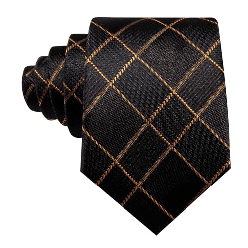Image of Barry.Wang Plaid Ties Mens Silk Necktie and Tie Clip Checkered Tie for Wedding Party Business Formal