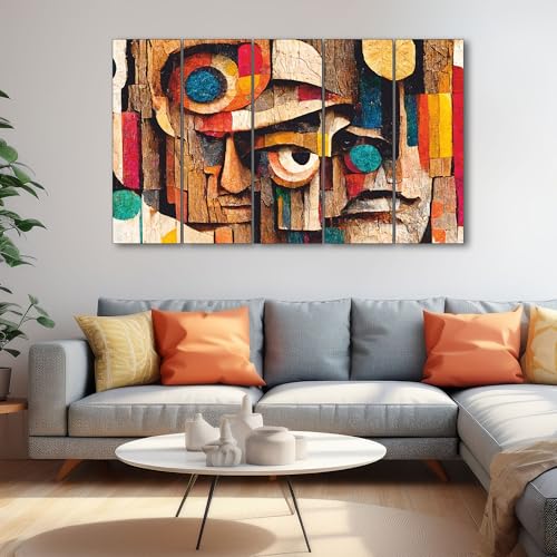 Image of The Castle Decor Abstract Art Multiple Frames Wall Painting for Living Room, Bedroom, and Hotels - Wooden Framed Digital Artwork (Multi Color - Design 2, 36x60 Inch)