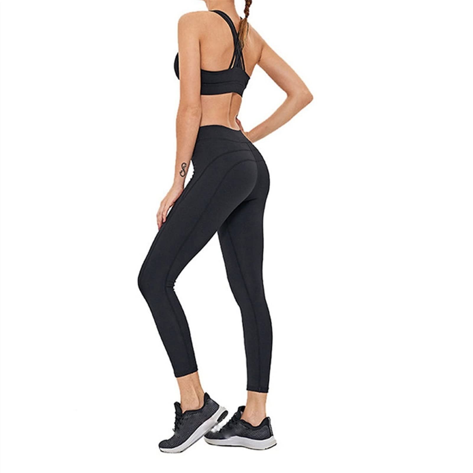 Strój do jogi damski fitness zestaw odzieży sportowej, 2-częściowy strój damski sportowy biustonosz joga legginsy zestaw trening fitness spodnie seksowne paski krzyż tył tank topy odzież siłownia bieganie trening najlepsze legginsy