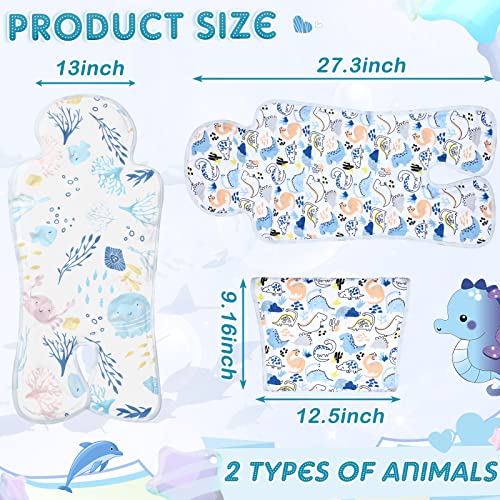 Image of Pinkunn 2 Pcs Gel Car Seat Cooling Pad for Baby Summer Breathable Ice Cushion Multifunctional Ice Stroller Cooler Mat for Stroller Baby Dining Chair Child Safety Seat(Vibrant Color,Dinosaur, Sea)