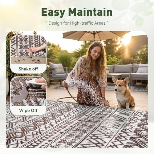 5' x 8' MontVoo Reversible Waterproof Foldable Plastic Straw Outdoor/Camping Rug (Beige Brown, Black Brown or Blue) - image 8