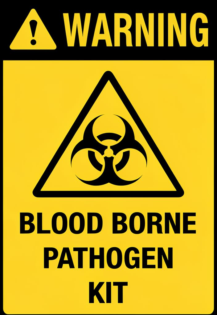 peiyeety Warning Blood Borne Pathogen Kit Tin Sign 12x8 Inch, Yellow & Black Biohazard Metal Wall Decor, Vintage Industrial Safety Sign for Clinic Lab Office Garage, Funny Gift Idea
