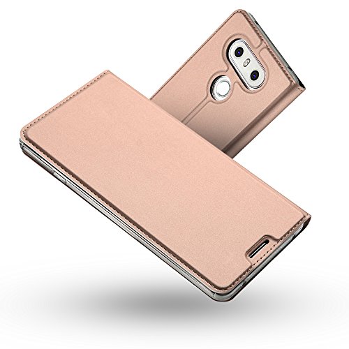 Radoo Funda LG G6, Slim Case de Estilo Billetera Carcasa Libro de Cuero,Carcasa PU Leather con TPU Silicona Case Interna Suave [Función de Soporte] [Cierre Magnético] para LG G6 (Oro Rosa)