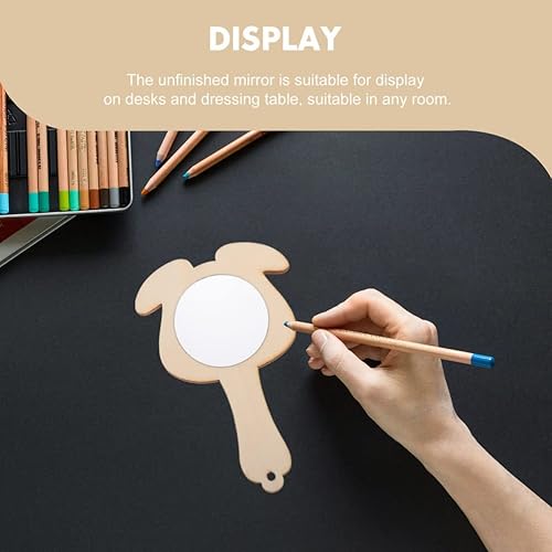 Miniatura 2 de Kisangel Espejo de mano de 10 piezas sin terminar con mango de madera natural, espejo de mano de madera natural, maquillaje cosmético, espejo de