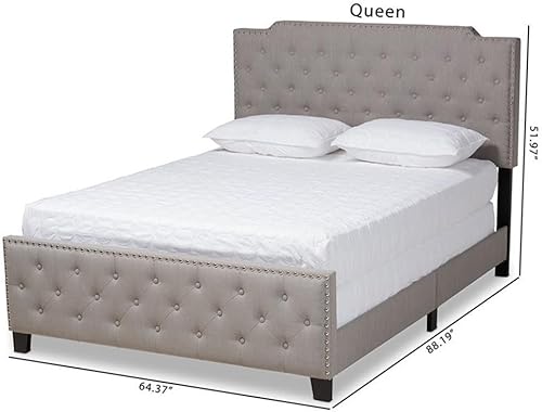 Miniatura 9 de Baxton Studio Marion Moderna Cama de panel tapizada de tela gris de transición con botones, tamaño Queen