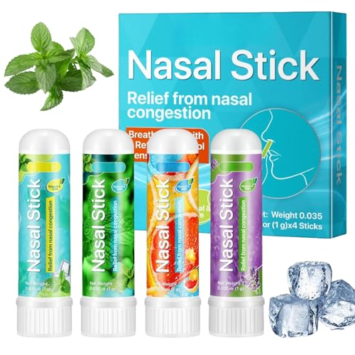 4PCS Nasal Stick,Nasal Strips,Fast Relief from A Stuffy Nose,Nasal Inhaler,Enhances Breathing and Boosts Focus,Portable Nasal Congestion Inhaler,Blocked Nose Relief,Aromatherapy Nasal Inhaler Stick