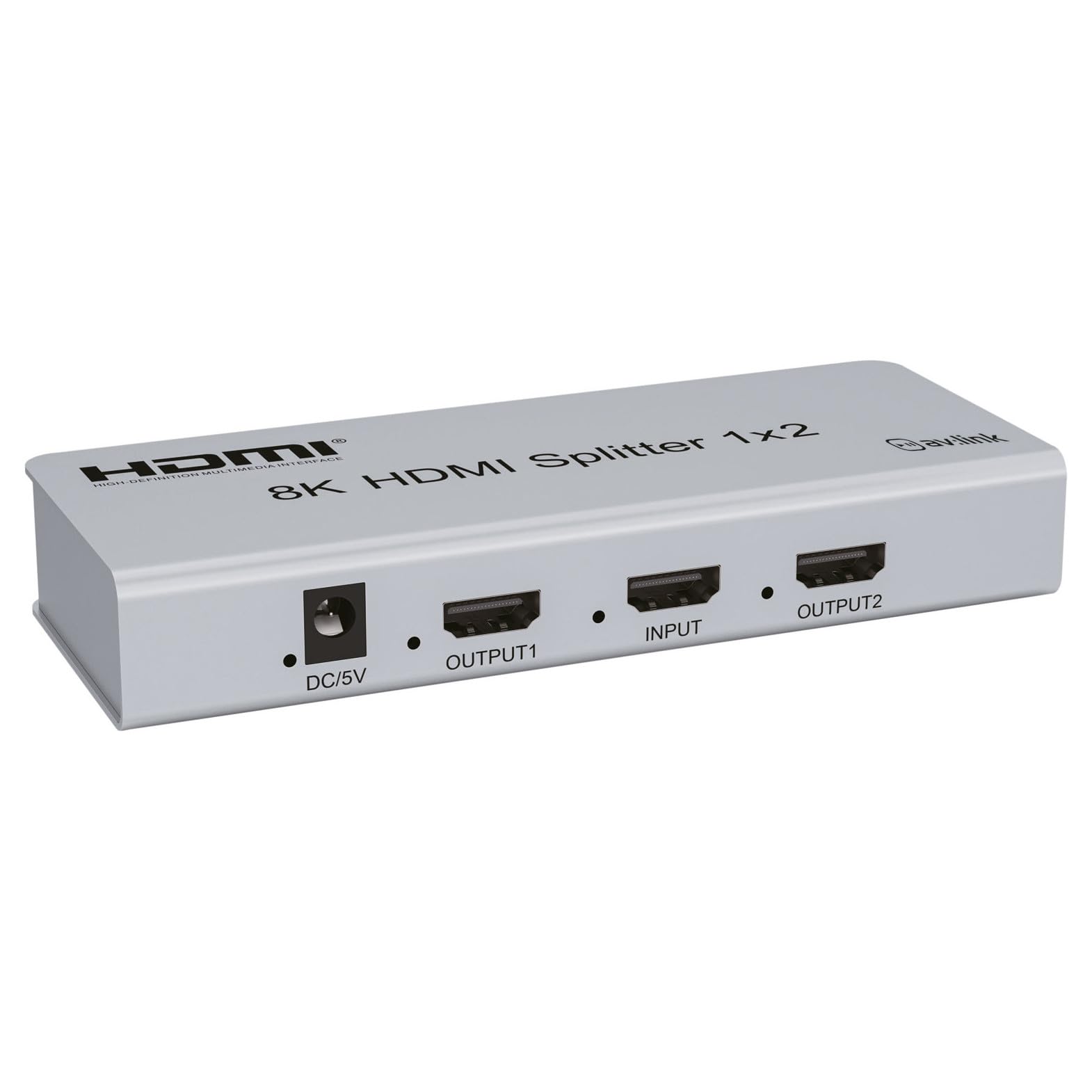 AV:Link | Splitter HDMI Ultra HD 8K con controllo EDID | 1 ingresso e 2 uscite | Collega senza problemi una singola sorgente HDMI a più schermi per giochi, intrattenimento o uso commerciale