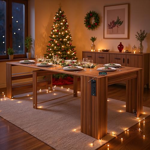 19.6"-118.1" Modern Extendable Dining Table with Built-in Outlet - image 8