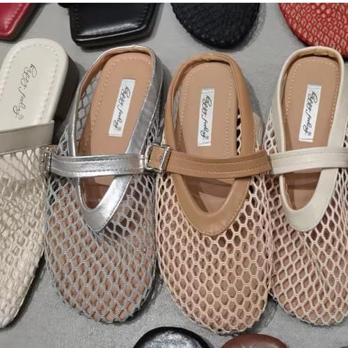 Cute Mesh Ballet Flats Women Breathable Low Heel Ballerina Flats Lightweight Vintage Mary Jane Woven Flats4