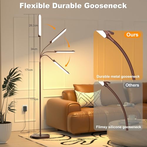 Image of Yikuneng Dimmable LED Floor Lamp, Super Bright Reading Lamps Floor Standing lamp with Remote & Touch Control, Stepless Dimming & 2700K-6500K Color Temperature, for Living Room Bedroom Office, Brown
