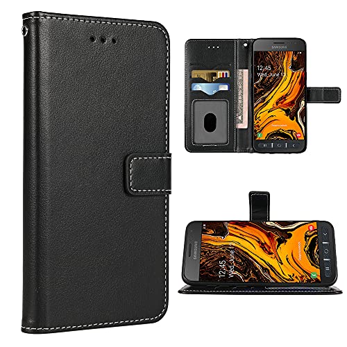 FDCWTSH Compatible with Samsung Galaxy Xcover 4 Wallet Case Wrist Strap Lanyard Leather Flip Cover Card Holder Stand Cell Accessories Folio Phone Cases for Glaxay Xcover 4S Women Men Black