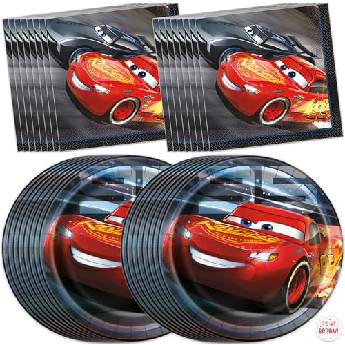 Disney Cars Plates and Napkins for 16 | Lightning McQueen Birthday Decorations | Officially Licensed