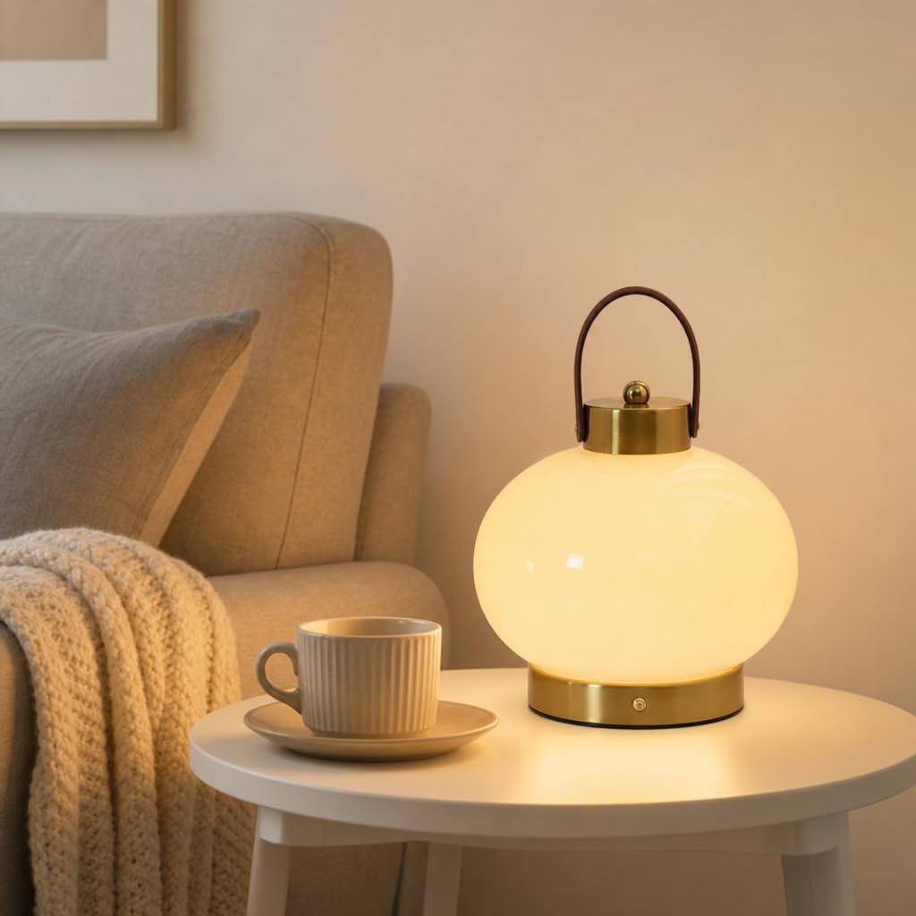 Kugellampe LED Dimmbare Akku Tischlampe Batteriebetrieben USB Aufladbare Leselampe 3000K Warmes Licht Batteriebetrieben Tischleuchte 2000mAh Runde Glaslampenschirm Wohnzimmerlampe