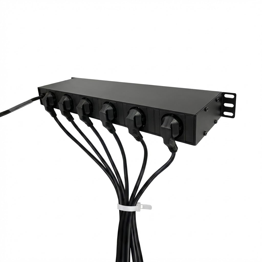 Infitronic - INSV1003A - 19 Pulgadas 1HE 6 Canales Consola de conmutación Regleta de alimentación DJ Switch Gaming Power Strip (conmutable Individualmente y Fusible Fino)