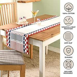 Folkulture Fourth of July Table Runner - 90 Inches Long, Red, White and Blue Folkulture Fourth of July Table Runner 90 Inches Long Red White and Blue