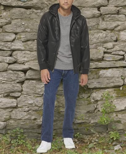 Image of Levi's Men's Buffed Cow Faux Leather Hoody Bomber