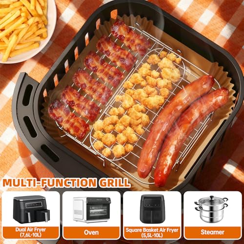 Ninja Air Fryer Rack, HONYAO 2pcs Air Fryer Accessories Stackable Grilling for Ninja AF300UK AF400UK DZ400UK Other Dual Zone Baskets 7.6L-8L-9L-9.5L-10L-10.4L Food Safe 304 Stainless Steel - Image 3
