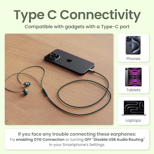 Image of Ambrane Type-C Wired in-Ear Earphones with Mic & Control Buttons | 10 mm Dynamic Drivers | Clear Calls & Boosted Bass | Long 1.2 m Cable | Compatible with Type-C Phones & Tablets, iPhone