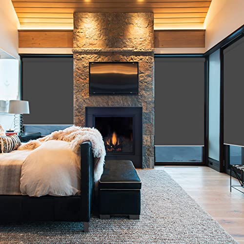 Blackout Cordless Valanced Window Shades, Black Fabric Window Blinds, Custom Made Light Filtering Roller Shades For Windows With Valance, 33" Wide X 36" High #TOP1