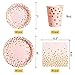 200Pcs Pink Disposable Paper Plates Cups Napkins Set - Party Supplies, Gold Dots on Pink 50 Dinner Plates 50 Dessert Plates, 50 Napkins and 50 9 oz Cups for Baby Shower Birthday Parties