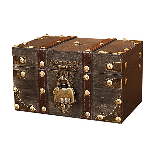 SKJJL Coffres au Trésor en Bois, Coffre Bois, Coffre au Trésor en Bois avec Serrure, Boîte à Trésor, Coffre en Bois avec Cadenas, Boîte en Bois Pirate pour Ranger Colliers, Boucles Doreilles, Bagues Cover