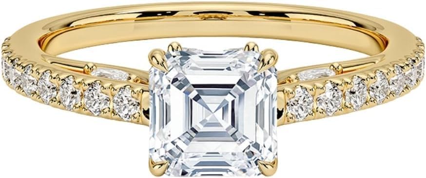 Asscher Cut Moissanite Engagement Ring, 1–5 Carat Colorless VVS1 Nature Inspired Ring, 925 Sterling Silver, 10K 14K 18K Solid Gold, Bridal Promise Ring for Women