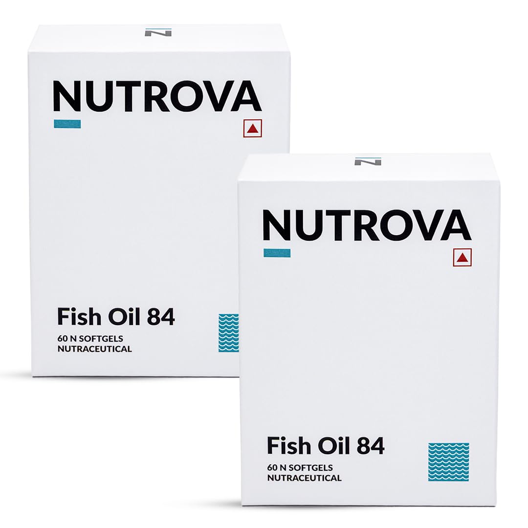 Sponsored Ad - NUTROVA Fish Oil 84 Omega-3 High Purity, Heavy Metal Tested, Small Enteric Coated Capsules For Brain, Heart, Skin & Hair Health (60 Softgel Capsules - Pack of 2) 300mg EPA + 250mg DHA in 658mg