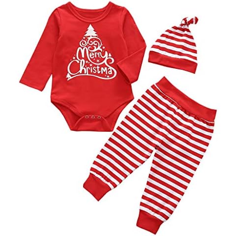 Zerototens Christmas Baby Romper,0-18 Months Newborn Infant Kids Jumpsuit Toddler Boys Girls Red Long Sleeve Bodysuit for Kids- My First Christmas Outfits Clothes (A, 6-12 Months) Cover